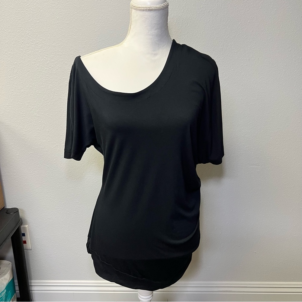 PH 8 Womens One Shoulder Short Sleeve Asymmetrical Shirt Tunic Top Black Medium